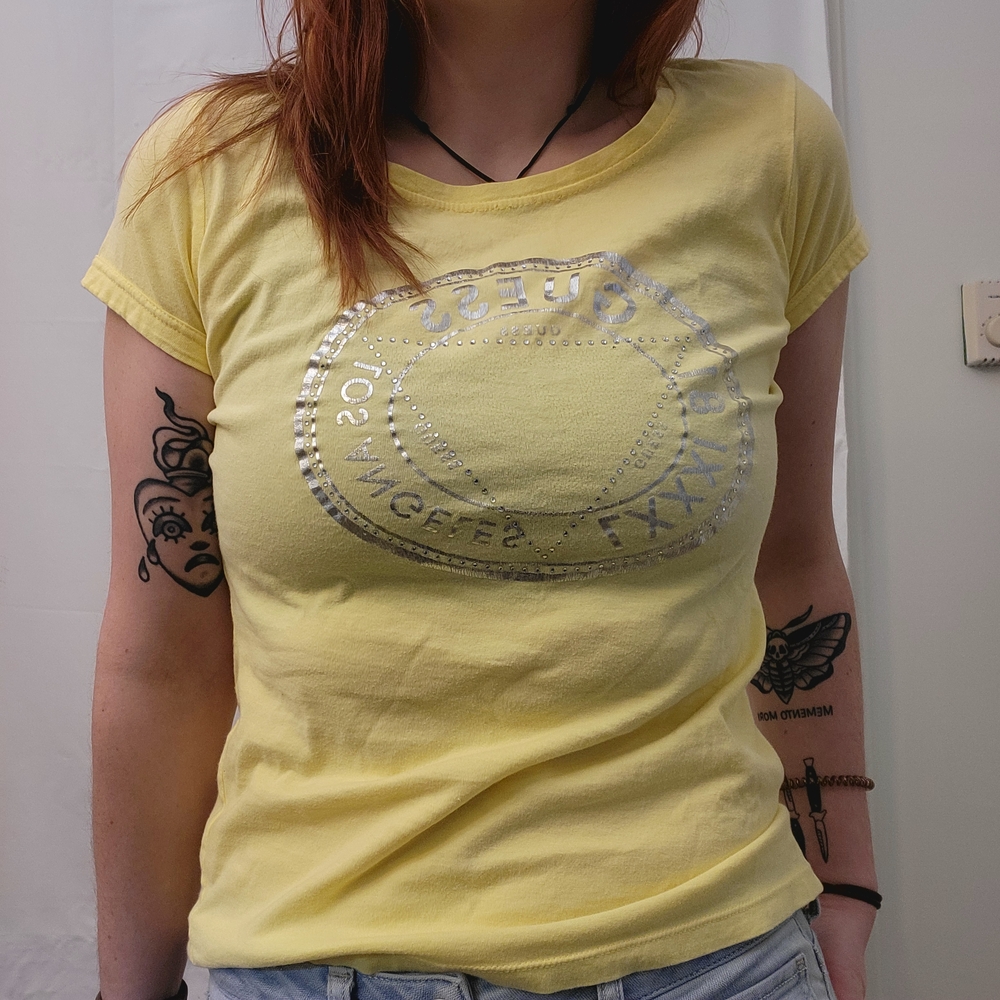 Guess Yellow Tee with Silver Graphic
